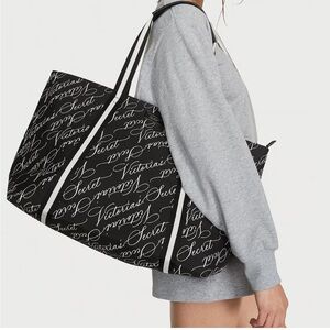 NWT VICTORIA'S SECRET Black Logo Weekender Tote Beach Gym Travel